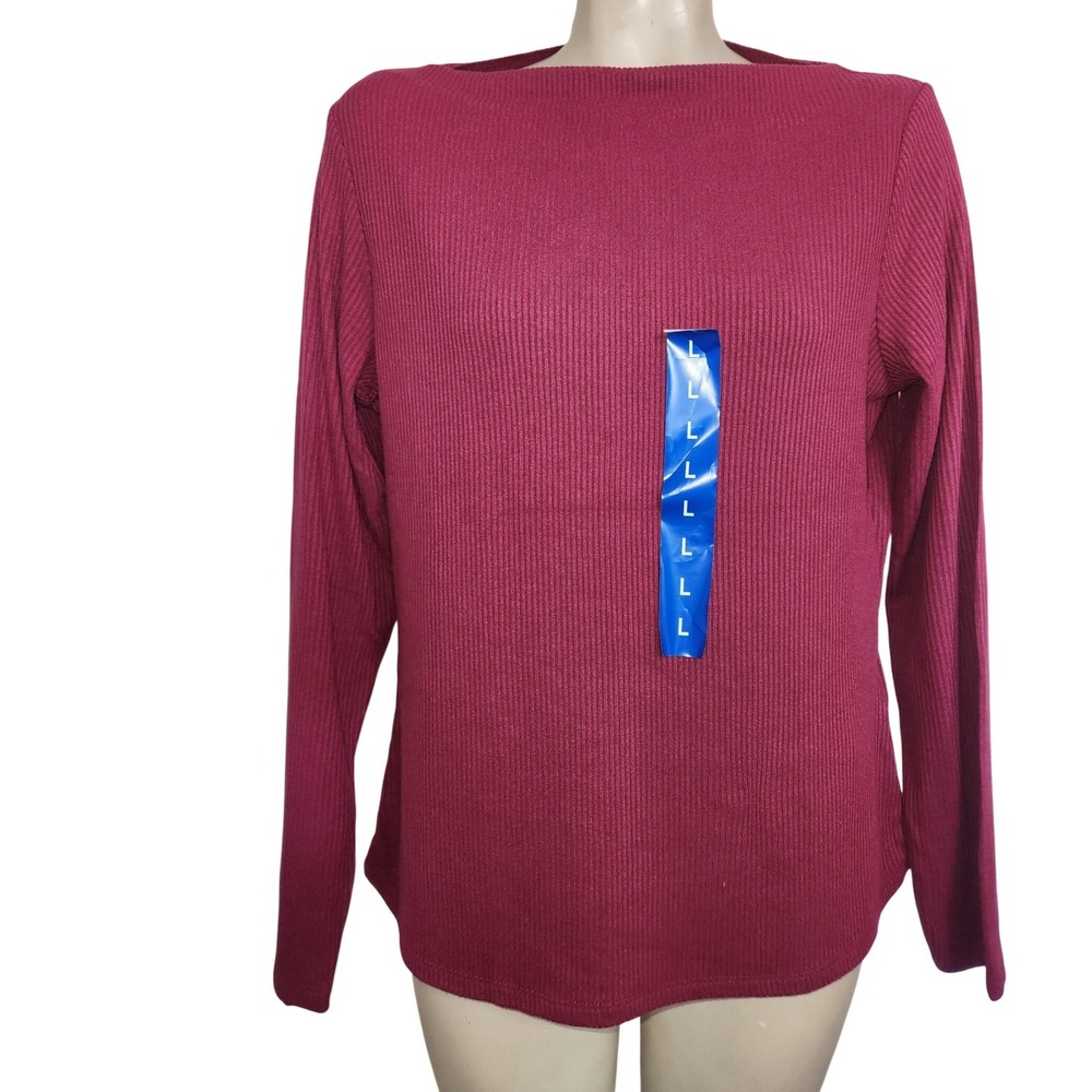 Banana Republic NEW Womens Ribbed Boat Neck Long‎ Sleeve Top Burgundy L office